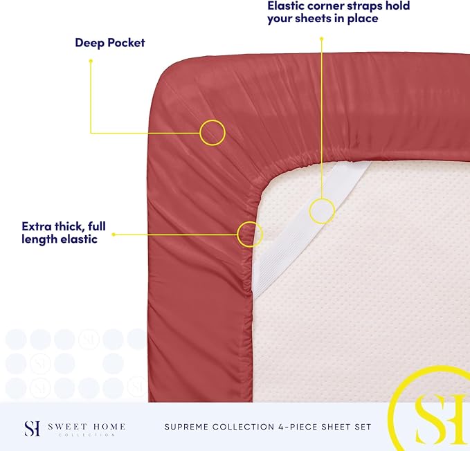King Size Sheets - Breathable Luxury Bed Sheets with Full Elastic & Secure Corner Straps Built In - 1800 Supreme Collection Extra Soft Deep Pocket Bedding Set, Sheet Set, King, Burgundy
