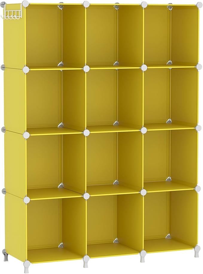AWTATOS Cube Storage Organizer Closet Organizers 12 Cube Storage Shelves | Protable Closet for Kids DIY Stackable Cube Shelves Bookshelf Clothes Organizer for Bedroom, Home, Yellow