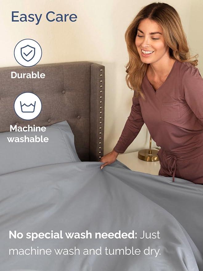 Extra Deep Split King Sheet Set - 5 Piece Breathable Cooling - Steel Blue | Easily Fits 18 to 24 inch Mattress - Ultra Soft, Wrinkle & Fade Free with Extra Deep Pockets - Comfy Hotel Luxury Bedding