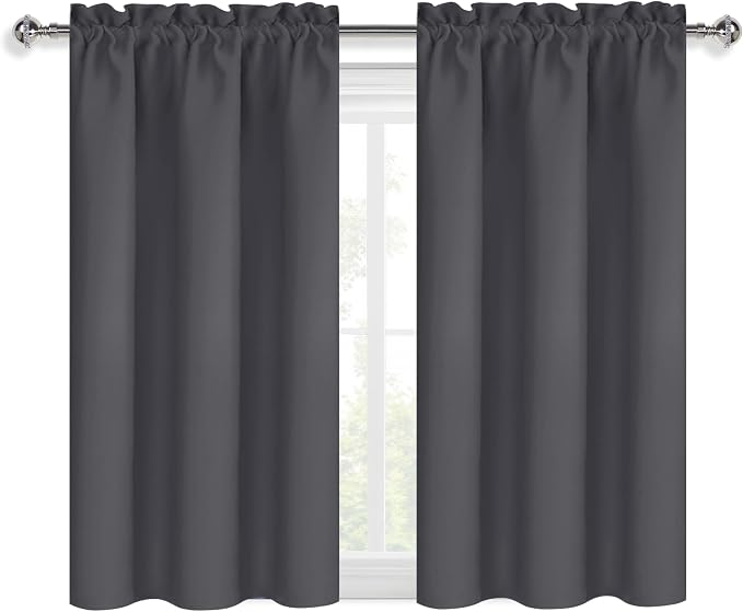 DWCN Blackout Curtains for Bedroom 38 x 54 Inch Long Dark Grey 2 Panels | Room Darkening, Thermal Insulated, Light Blocking, Rod Pocket Drapes, Noise Reducing Window Treatments