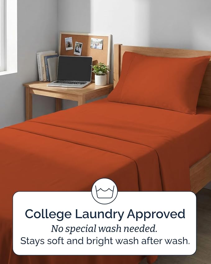 Extra Deep Twin XL Sheet Set - 3 Piece College Dorm Room - Terracotta | Soft, Breathable & Cooling, Easily Fits 18 to 24 inch Mattress, Wrinkle Free & Fade Resistant with Extra Deep Pockets