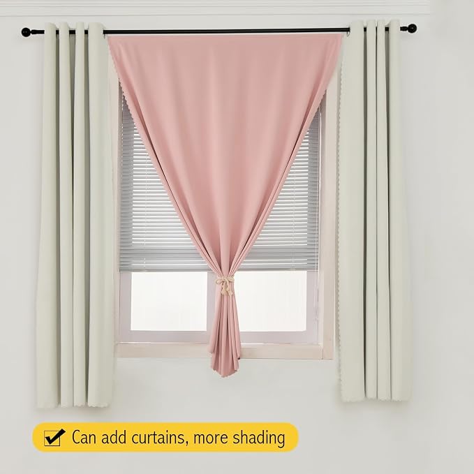 Instant Blackout Window Curtain with Reusable Adhesive, Thermal Insulated Fabric for RV Camper Small Windows, 71" W x 72" L, Pink, 2 Panels