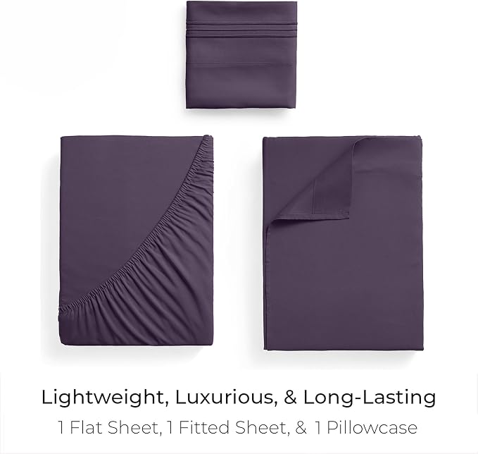 Mellanni Iconic 3-Piece, Ultra Soft Sheet Set (Twin XL, Purple) | 10M+ Sleepers. Lab-tested: Sleeps Cool, Stays Bright, Strong, Smooth. Good Housekeeping Best Bedding, 7 yrs running.