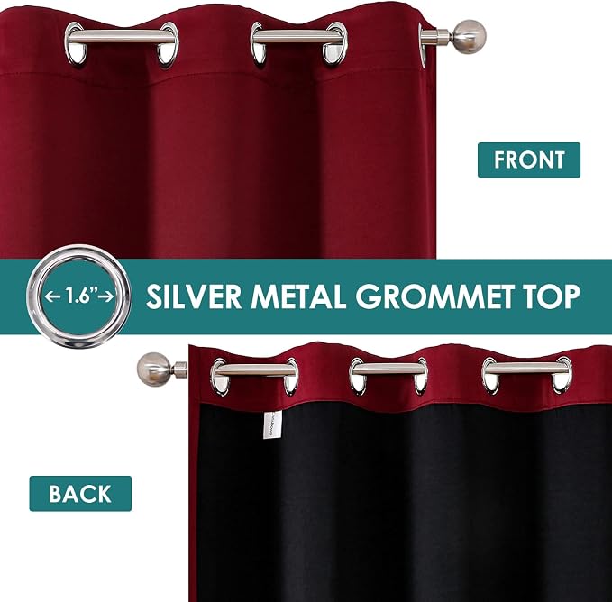 ChrisDowa 100% Blackout Curtains for Bedroom 84 Inches Long 2 Panels Set | 2 Thick Layers, Thermal Insulated, Light Blocking, Grommet, Window Treatment, Living Room Drapes, Burgundy, 42 x 84 Inch