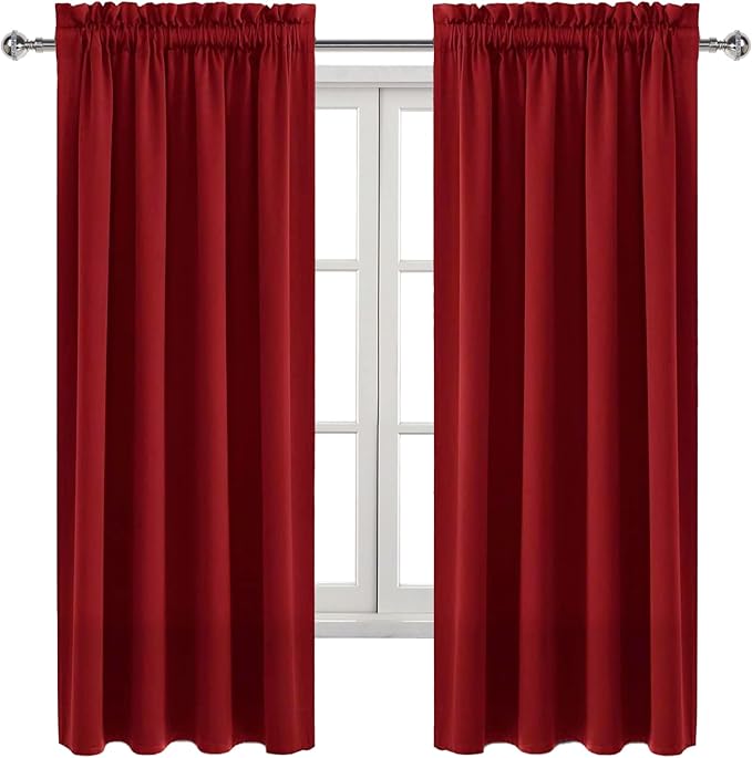 DWCN Blackout Curtains for Bedroom Living Room 42 x 72 Inch Long Burgundy | 2 Panels Set, Room Darkening, Thermal Insulated, Light Blocking, Rod Pocket Drapes, Noise Reducing Window Treatments