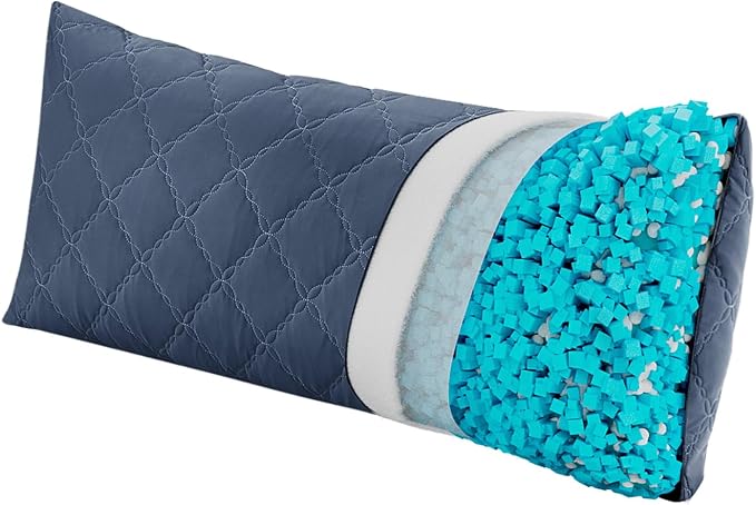 BEDELITE Cooling Body Pillow, Memory Foam Filled, Navy Blue, 20x54 Inches | Soft & Cool-Touch Quilted Nylon-Spandex Cover, Adjustable Fill, Perfect for Side Sleepers, Hot Sleepers, Pregnancy, Back Pain