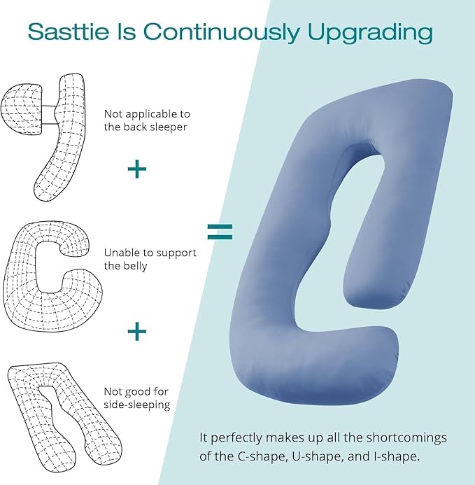 Sasttie Cooling Pregnancy Pillows for Sleeping, 65'' Full Body Pillow, Blue | Sasttie Maternity Pillow, OEKO-TEX, Down Alternative, Removable Cover, Pregnant Women Must Haves, Maternity Essential