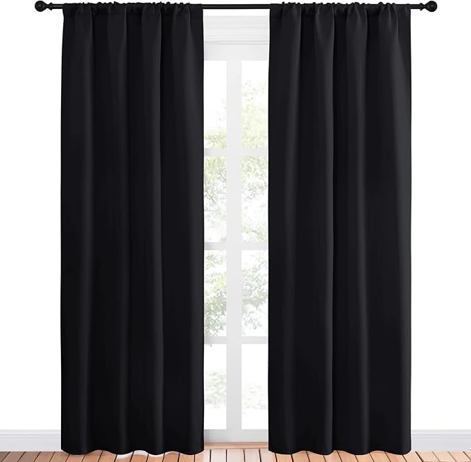 NICETOWN Black Blackout Curtains for Living Room 42" w x 84" L 2 Panels | All Season Rod Pocket Thermal Insulated Solid Shades Drapes, Light Blocking Noise Reducing Room Darkening Decor for Bedroom
