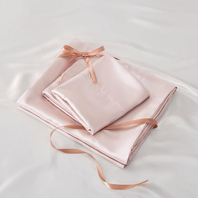 BEDELITE Satin Sheets California King Size Bed Set, Pink, 4 Pieces | Luxury Silky Bed Sheets, 15 Inch Deep Pocket, Similar to Silk, Soft and Cooling, Reduces Friction, Gentle on Hair and Skin