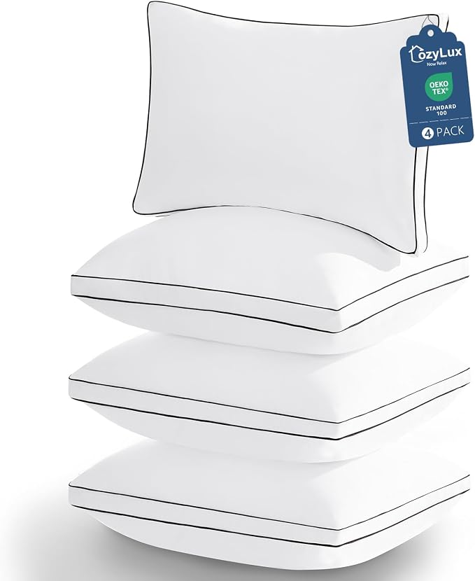 CozyLux Pillows King Size Set of 4, Gusseted Bed Pillow, 19 x 34 Inch | White Soft Supportive Down Alternative Pillows for Side, Back & Stomach Sleepers, OEKO-TEX Certified, Hotel Quality, Washable