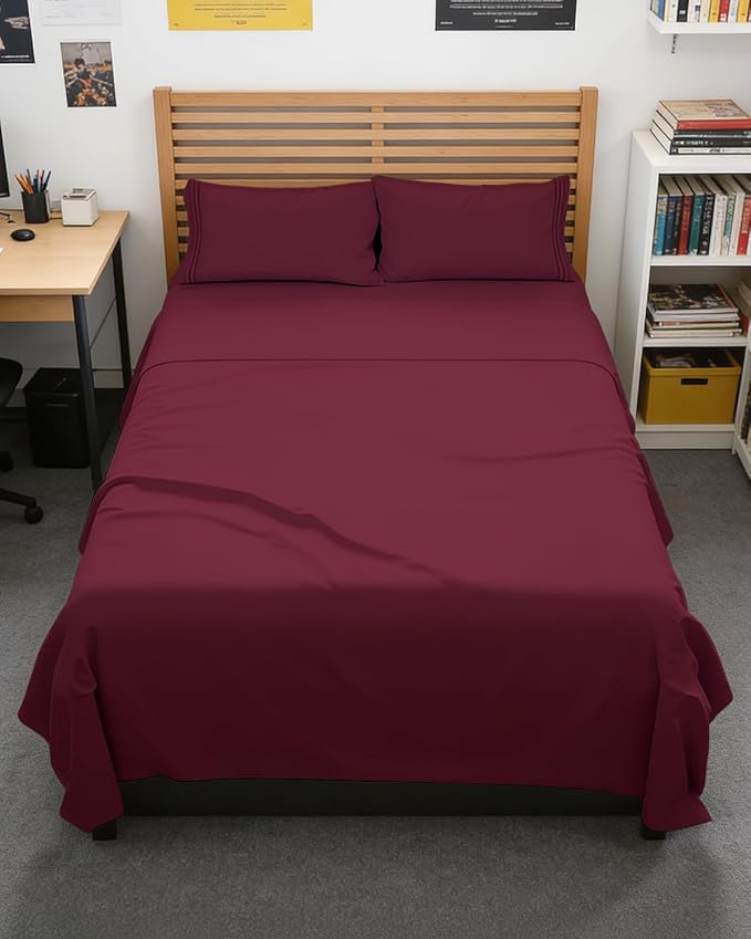 Full XL Sheets - 4 Piece Full XL Sheet Set - Cool & Breathable - Burgundy | Hotel Luxury Bedding for Women & Men with Deep Pockets, Ultra-Soft, Comfy, Easy-Fit, Wrinkle Free & Fade Resistant, Oeko-Tex