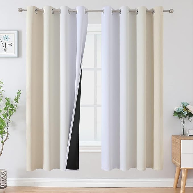 Beige and Greyish White Ombre Blackout Curtains Living Room 72 Inches Long | Estelar Textiler Thermal Insulated,Full Room Darkening,Energy Saving,Grommet Window Drapes for Bedroom, 52Wx72L, 2 Panels
