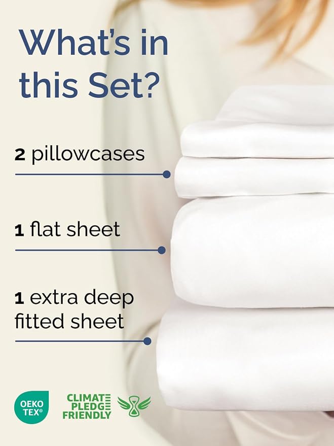 Extra Deep Queen Sheet Set - 4 Piece Breathable & Cooling - Antique White | Easily Fits 18 to 24 inch Mattress - Ultra Soft, Wrinkle & Fade Free with Extra Deep Pockets - Comfy Hotel Luxury Bedding