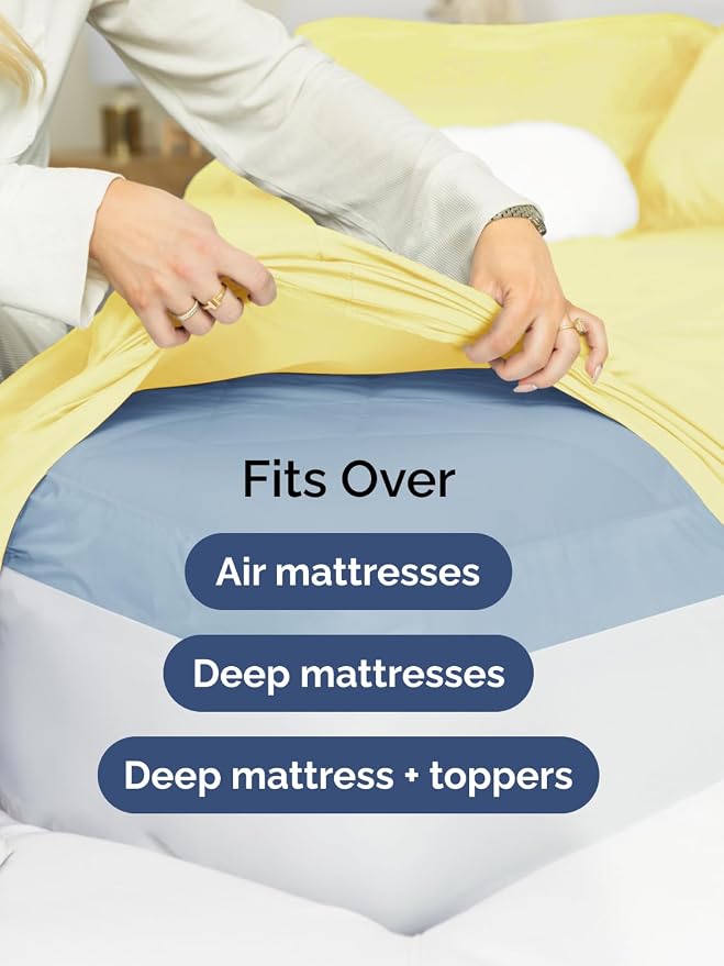 Extra Deep Twin Fitted Sheet - Single Fitted Sheet Only - Yellow | Easily Fits 18 inch to 24 inch Mattress, Soft, Wrinkle Free, Breathable & Comfy, Extra Deep Pockets Hotel Luxury Fitted Sheet