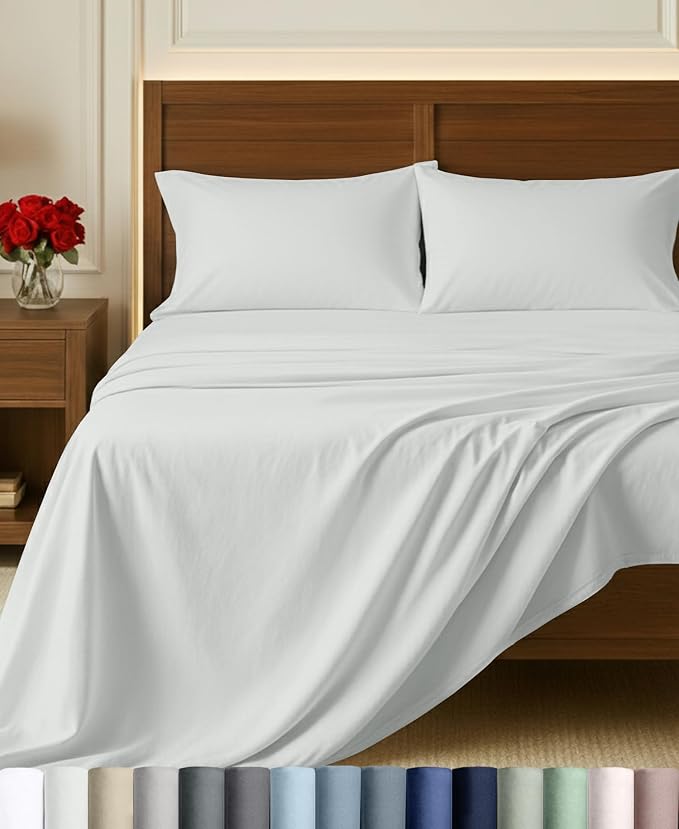 California Design Den Certified 100% Egyptian Cotton King Sheets, Ivory | Backed by Good Housekeeping Seal, Light & Airy Soft Sateen, 16" Deep Pocket, All-Around Elastic, Durable, Easy Care 4pc Set