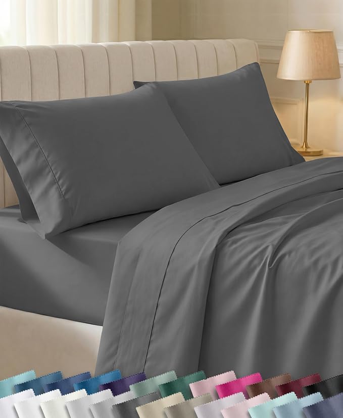 California Design Den Soft 100% Cotton Sateen Full Size Bedsheets Set, Grey | 400 Thread Count Backed by Good Housekeeping Seal, 16" Deep Pocket, All-Around Elastic, Durable, Easy Care