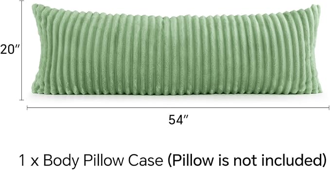 BEDELITE Fluffy Striped Body Pillow Cover with Zipper, Green, 20x54 | Ultra-soft Faux Fur with 9D Striped Texture, Comfy, Plush, and Cloud-like, Body Pillow Pillowcase for Bed Couch Room Decor