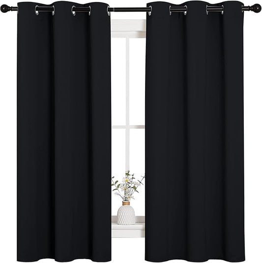 NICETOWN Black Blackout Curtains for Bedroom 42" Wide x 63" Long 2 Panels | Solid Grommet Thermal Insulated Drapes, Noise Reducing, Light Blocking, Room Darkening Decor for Kitchen Window Treatments