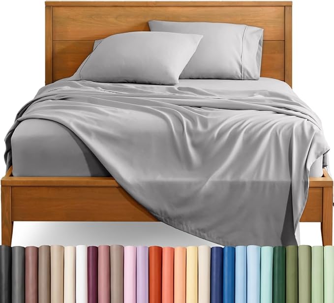 Bare Home Cal King Sheet Set - 1800 Ultra-Soft (Cal King, Light Grey) | Deep Pockets 6 to 15 Inches, Breathable, Hypoallergenic, Hotel Luxury, Easy Fit, Soft, All-Season