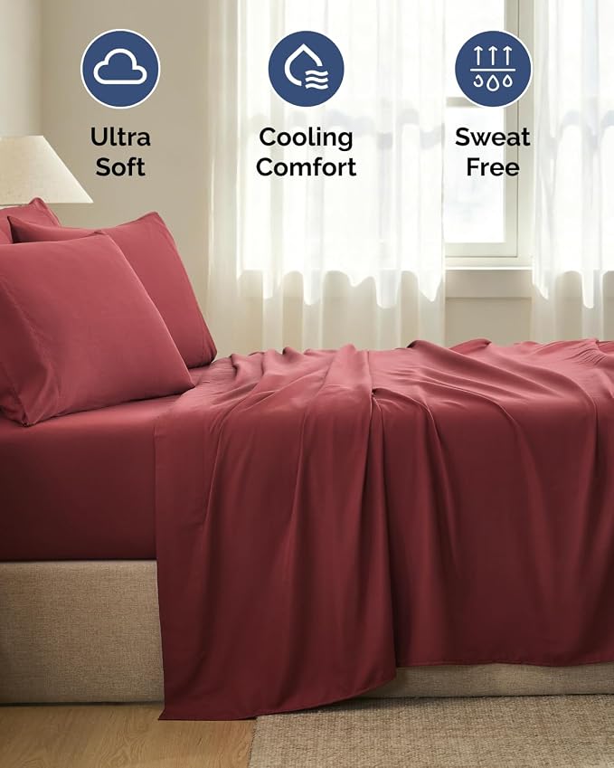 Queen 6 Piece Bed Sheet Set - Comfy, Breathable & Cooling Sheets - Oxblood | Ultra-Soft Hotel Luxury Bedding Set w/ 8-16 Inch Deep Pockets, 1 Flat & 1 Fitted Sheet & 4 Pillowcases, Wrinkle & Fade Free