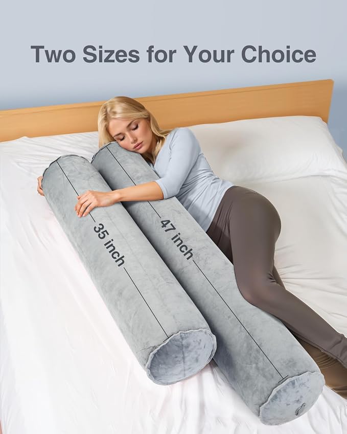 Luxtude Inflatable Body Pillow for Adults Kids, Travel Body Pillow | 35Inch Long Round Pillows for Side Sleeper, Soft Round Bolster Pillow for Camping, Hugging Sleeping, Back, Leg etc.