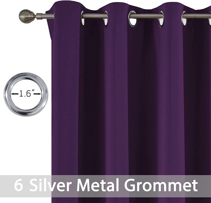 Yakamok Room Darkening Curtains 42x63 inch Length Purple-Living Room | 2 panels,grommet blackout window treatment,thermal insulated,light blocking drapes,privacy protection,bedroom dining room