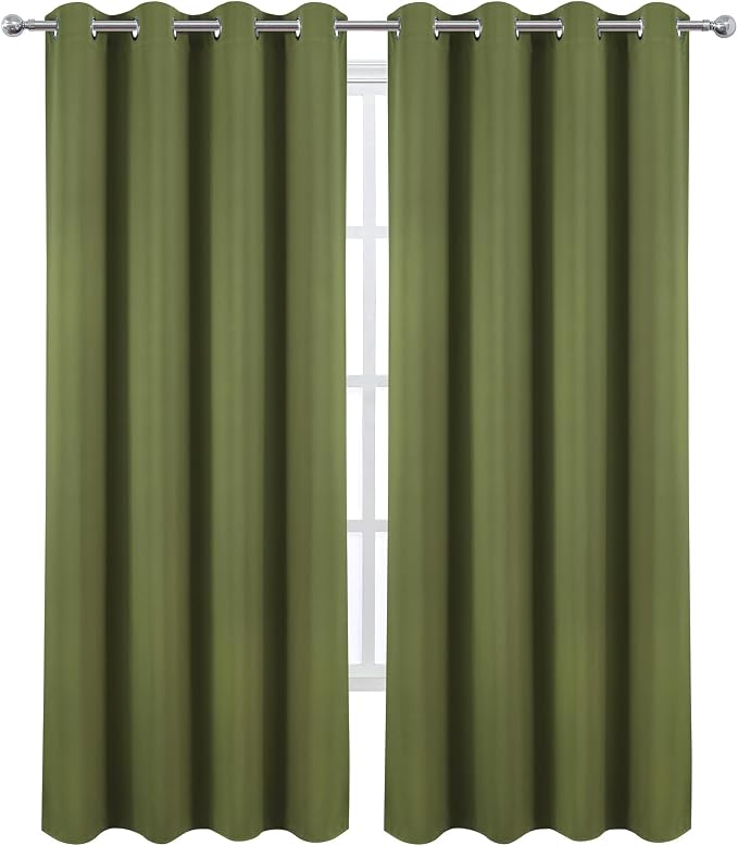 Blackout Curtains 52 x 90 Inch Long Olive Green Curtains Set of 2 Panels Room Darkening Curtains for Bedroom and Living Room