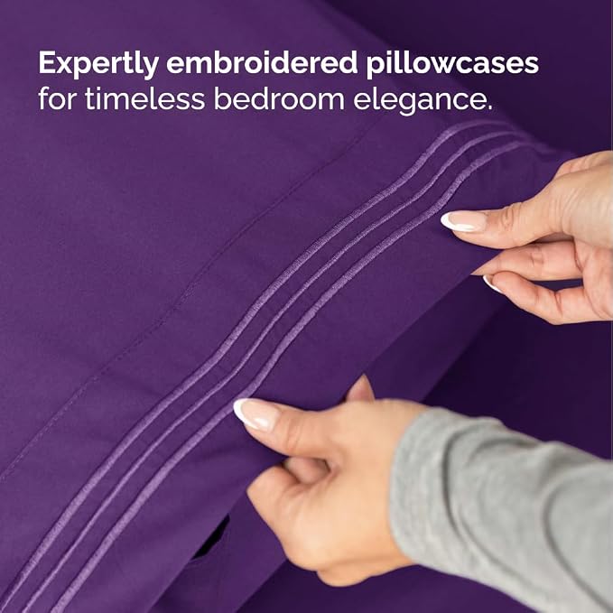 Flex Top Split Head King 4 Piece Sheet Set - Ultra-Soft & Cooling - Purple | Cooling Bed Sheets Set, Hotel Luxury Bedding for Women & Men with Deep Pockets, Wrinkle Free & Fade Resistant, Oeko-Tex