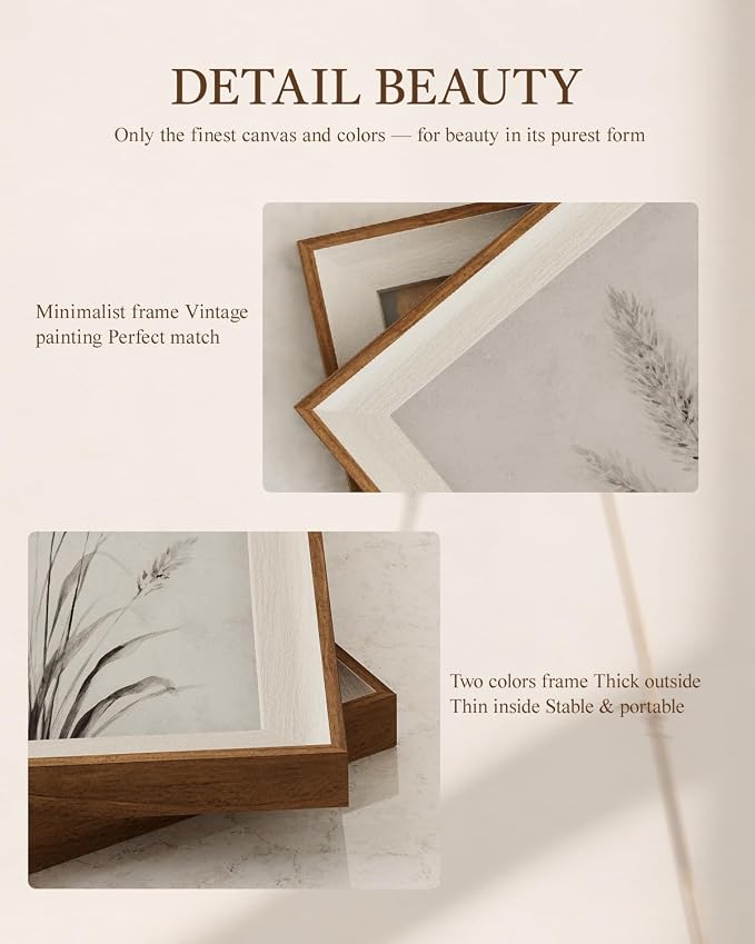 VIYYIEA Framed Botanical Wall Art Set of 2, Wildflower and Pampas Grass Canvas Prints, Minimalist Nature Home Decor, Elegant Living Room Bedroom Office Wall Decorations, 10x12 Inch