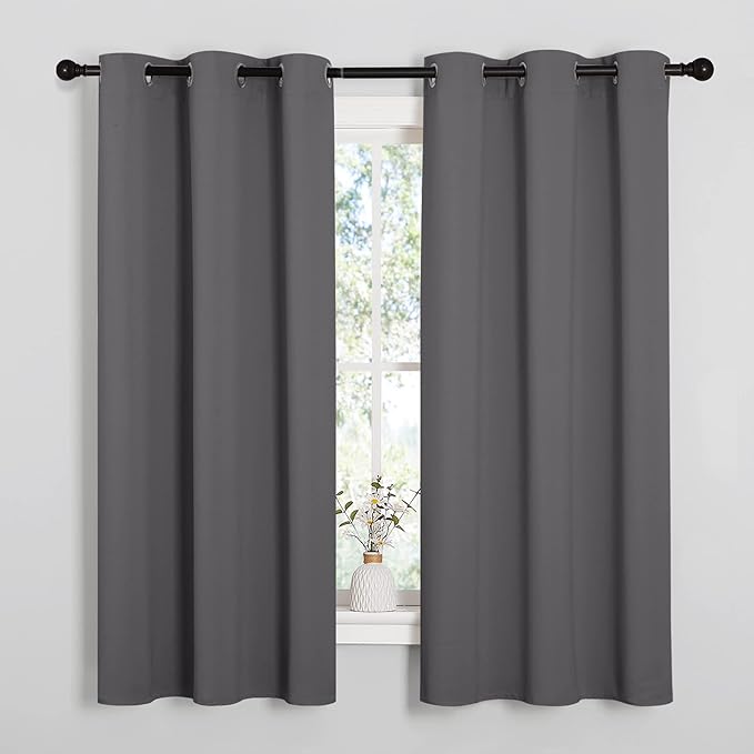 NICETOWN Grey Blackout Curtains for Bedroom 42" Wide x 63" Long 2 Panels | Solid Grommet Thermal Insulated Drapes, Noise Reducing, Light Blocking, Room Darkening Decor for Kitchen Window Treatments