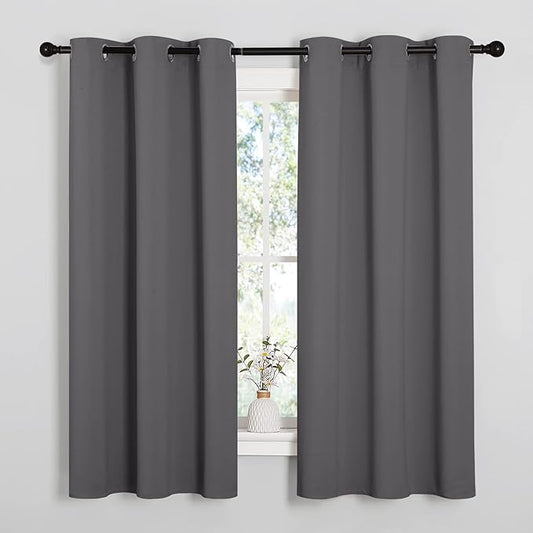 NICETOWN Grey Blackout Curtains for Bedroom 42" Wide x 63" Long 2 Panels | Solid Grommet Thermal Insulated Drapes, Noise Reducing, Light Blocking, Room Darkening Decor for Kitchen Window Treatments
