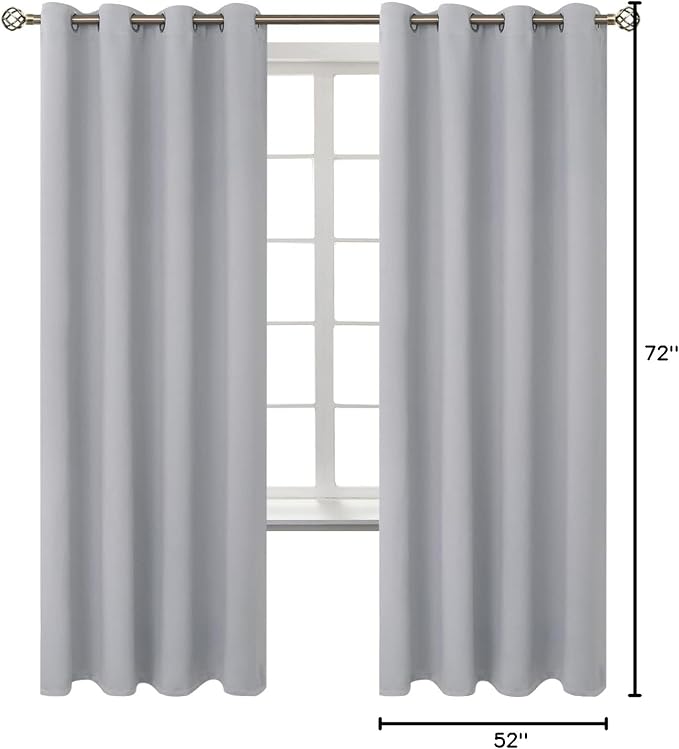 BGment Room Darkening Curtains 72 Inches Long - Grommet Thermal Insulated Drapes Window Treatment Curtains for Bedroom, 2 Panels, 52 x 72 Inch, Light Grey | Grommet Top, Light-Blocking, Sunblock, Thermal Insulated, Window Drapes for Kids Boys Room, 52x...