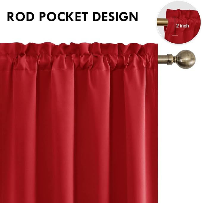 DWCN Wide Blackout Curtains for Bedroom Living Room 70 x 84 Inch Long Red | 2 Panels Set, Room Darkening, Thermal Insulated, Light Blocking, Rod Pocket Drapes, Noise Reducing Window Treatments