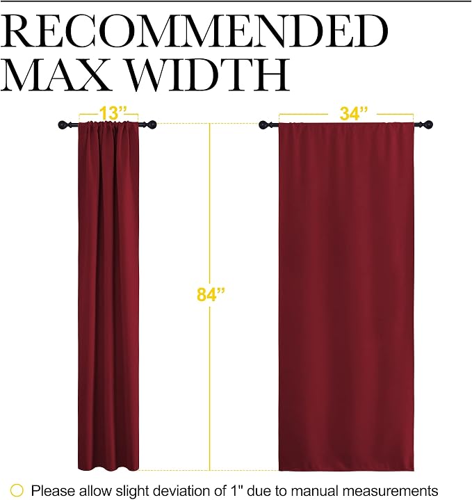 NICETOWN Christmas Burgundy Curtains Blackout Drape Panels - Lights Block Out Window Treatment Short Curtain Sets for Loft and Basement Decoration (Set of 2, 34 by 84-Inch)