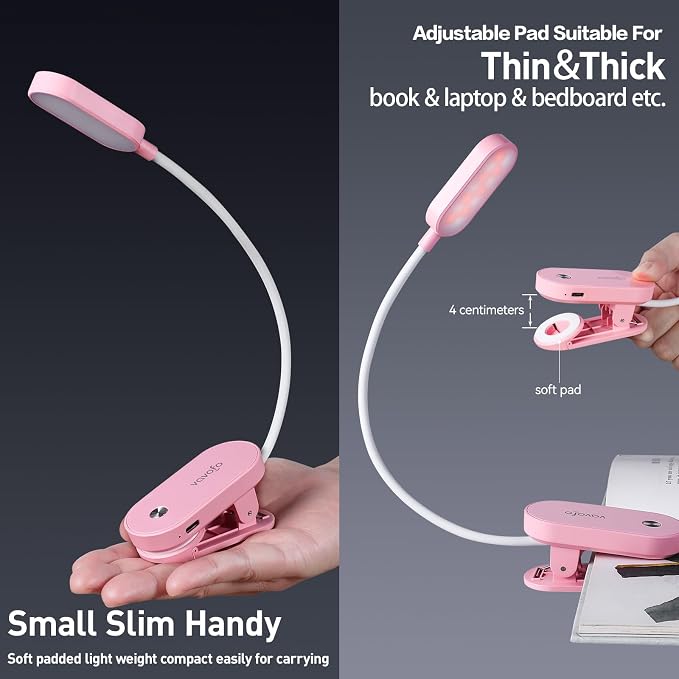 VAVOFO Rechargeable Book Light, 14 LEDs Eye Care Clip On Amber Reading Light for Bookworms Reading in Bed with 9 Colors 9 Brightness (Pink)