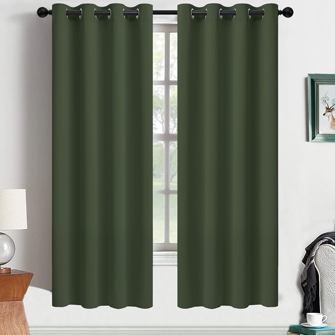 Yakamok Room Darkening Curtains 52x63 inch Length Greyish Green-Living Room | 2 panels,grommet blackout window treatment,thermal insulated,light blocking drapes,privacy protection,bedroom dining room