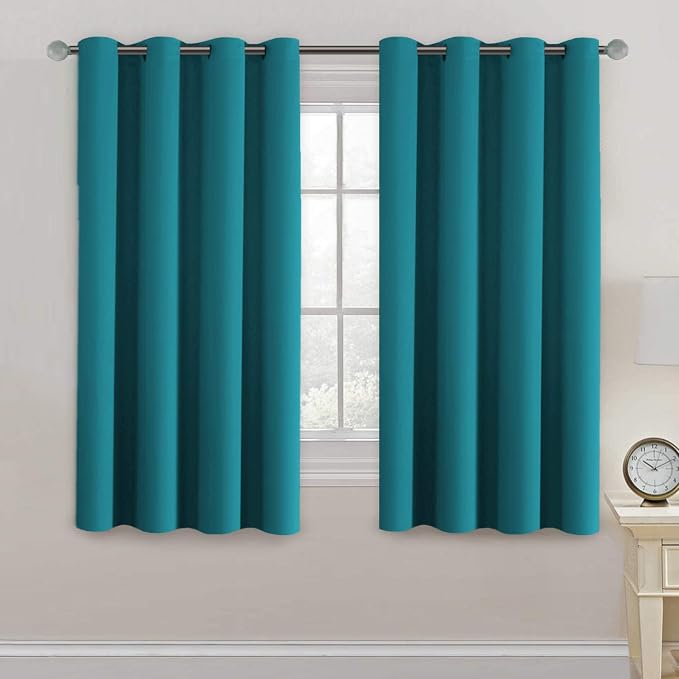 H.VERSAILTEX Blackout Curtains Drapes 63 Inch Length for Bedroom/Living Room, Thermal Insulated Small Curtain for Bedroom, Grommet Top - Solid in Turquoise Blue (One Panel), 52"W x 63"L