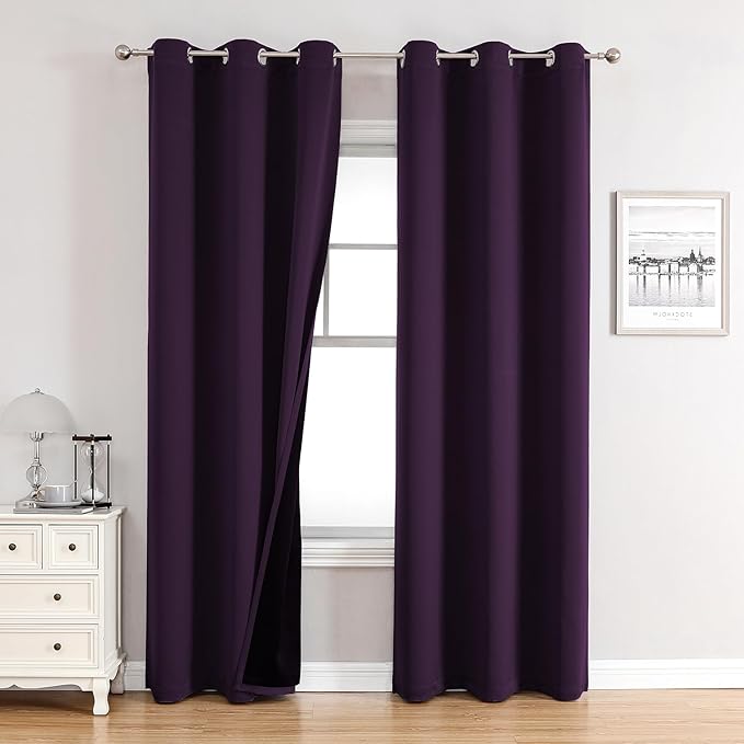 ChrisDowa 100% Blackout Curtains for Bedroom 84 Inches Long 2 Panels Set | 2 Thick Layers, Thermal Insulated, Light Blocking, Grommet, Window Treatment, Living Room Drapes, Royal Purple, 42 x 84 Inch