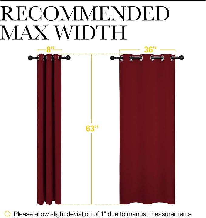 NICETOWN Burgundy Red Blackout Curtains for Living Room 42" x 63" 2 Panels | Holiday Christmas Decor Thermal Insulated Solid Grommet Drapes for Window, Light Blocking Noise Reducing Room Darkening Decor