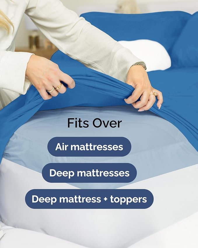 Extra Deep Flex Top Split Head King Sheet Set - 6 Piece Breathable and Cooling Sheets - Hotel Luxury Bedding for Women, Men, Kids & Teens - Easy Secure Fit - Extra Deep Pockets - Royal Blue