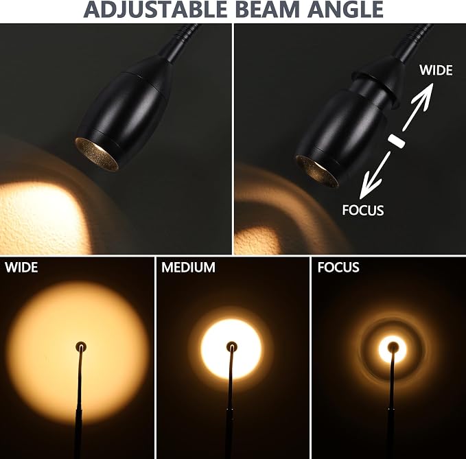 Reading Floor Lamp, 72" LED Dimmable Lamp with Gooseneck,Zoomable Spotlight | Adjustable Color Beam Standing Lamp, Touch & Remote Control, for Task Craft, Sewing, Bedroom Living Room, Office, Matte Black