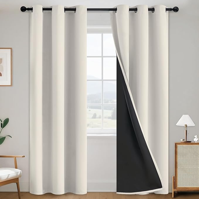 SimpleHome Cream 100% Blackout Curtains Room Darkening Living Room 84 Inch | Curtains for Bedroom,Thermal Insulated Grommet Window Drapes,Curtains for Living Room with Black Back,38 x 84 Inch,2 Panels