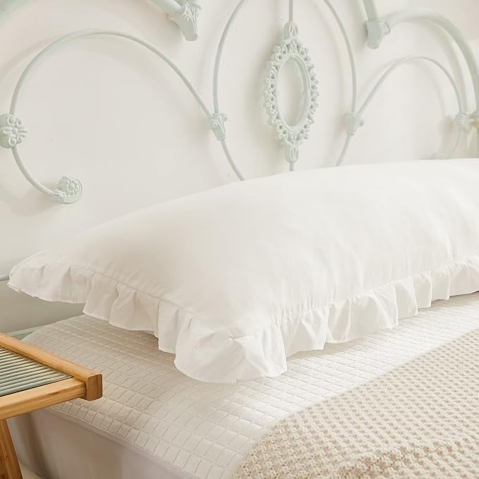 Boho White Body Pillowcase 20x54in - Ruffled Fringe Decor Sham