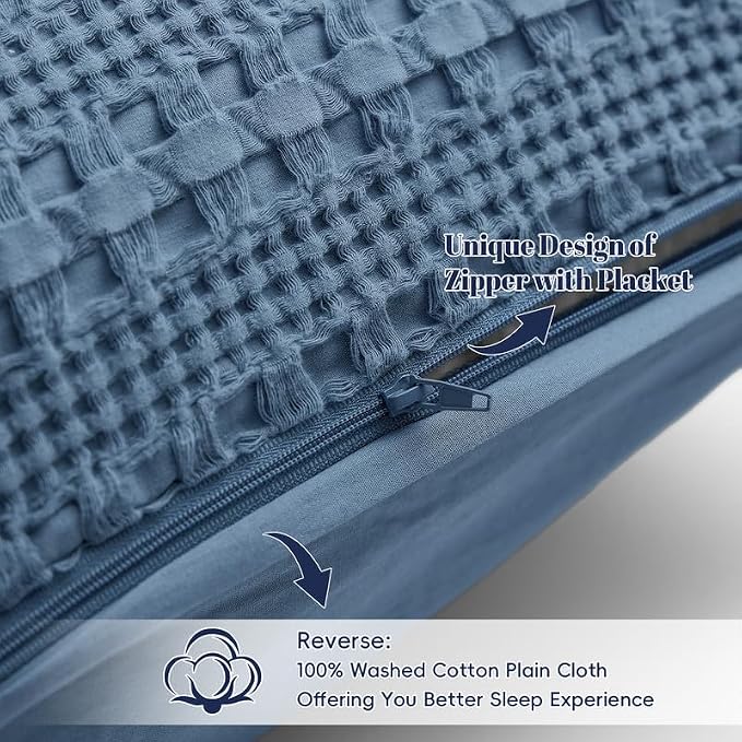 PHF 100% Cotton Waffle Weave Euro Sham Covers, 2 Pack 26" x 26" Bed Pillow Covers for Elegant Home Decor, No Filling, Luxury Aesthetic Soft Euro Pillow Cases for Bed, Denim Blue