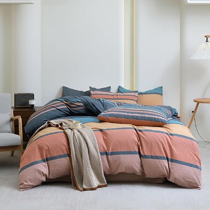 LifeTB Striped Comforter Set Twin XL Size Multi-Colored Stripes Pattern Comforter Fluffy Bed Set 3 Pieces Lightweight Bedding Comforter Modern Soft Patchwork Stripe Comforter Set with 2 Pillowcases