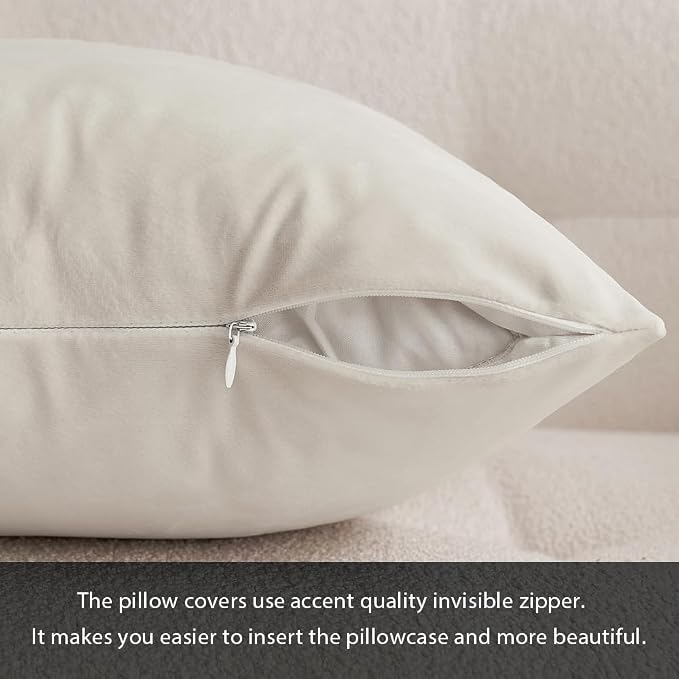 MIULEE 12x20 Inch Lumbar Velvet Throw Pillow Covers Cream White | Pack of 2 Soft Solid Decorative Pillow Covers, Modern Luxury Home Decor, for Chair Couch Sofa Bedroom Livingroom