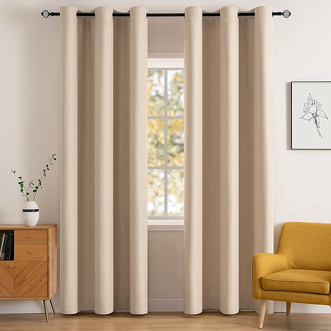 MIULEE Beige Blackout Bedroom Curtains 84 Inch Long Light Blocking | Grommet Top, Room Darkening Window Drapes, Privacy Protection, Thermal Insulated, Heat Blocking