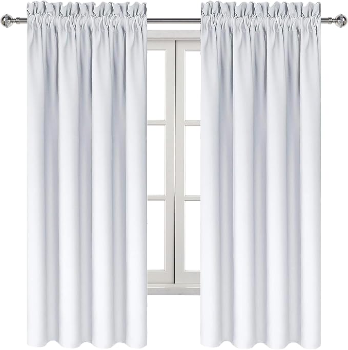 DWCN Blackout Curtains for Bedroom Living Room 42 x 63 Inch Long 2 Panels | Room Darkening, Thermal Insulated, Light Blocking, Rod Pocket Drapes, Noise Reducing Window Treatments, Greyish White
