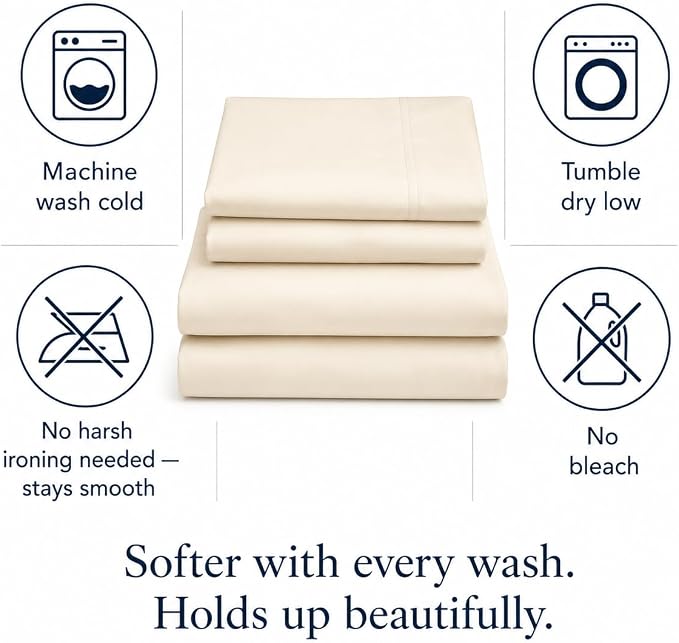 Egyptian Cotton King Size Sheets Set, Sateen Weave King Sheets Set - Ivory | 15" Deep Pocket Sheet & Pillowcases, 800 Thread Count, 4-Piece, Silky Soft & Naturally Cooling, OEKO-TEX Certified Bedding