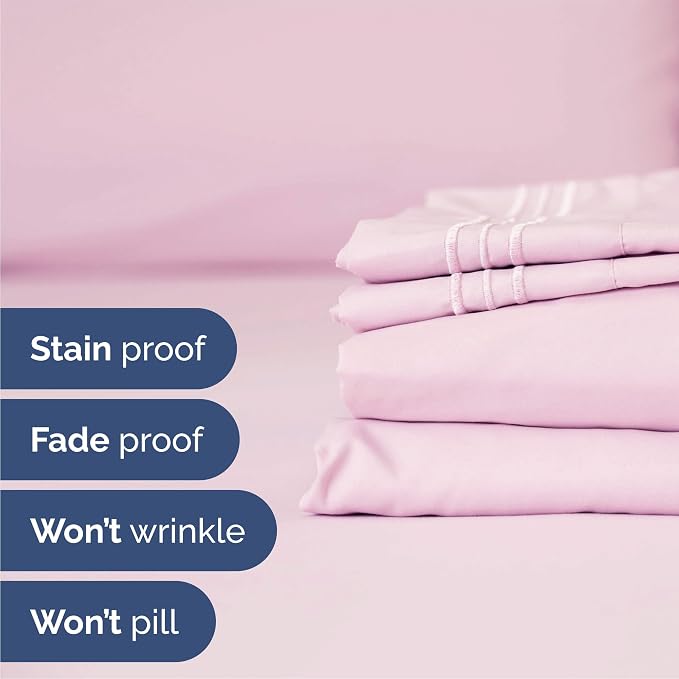 Queen Size 4 Piece Sheet Set - Breathable & Cooling Sheets - Light Pink | Hotel Luxury Bed Sheets for Women & Men, Deep Pockets, Easy-Fit, Extra Soft and Wrinkle Free Sheets, Oeko-Tex Bed Sheet Set